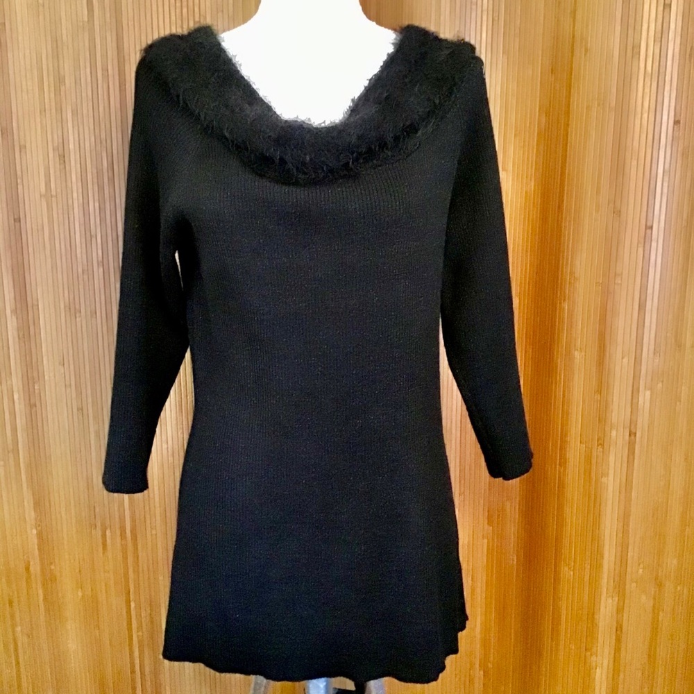 NWOT NY Collection Sweater, Faux Fur Collar, Sz XL